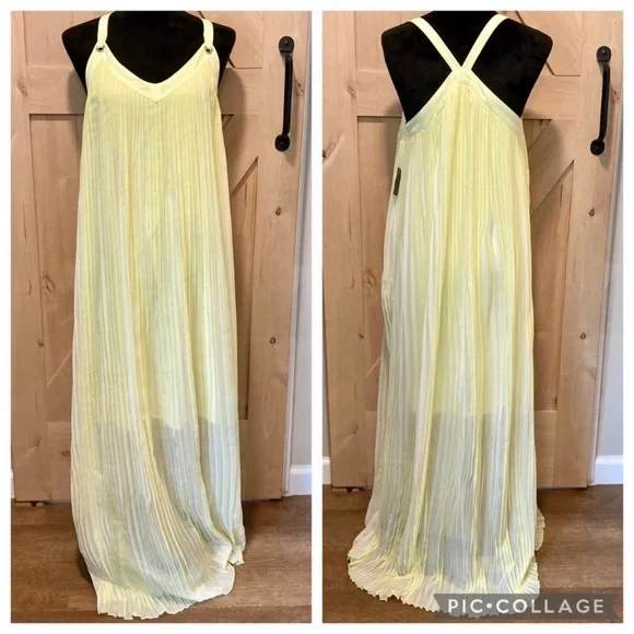 Thalia Sodi San Juan Lemon Yellow Pleated Maxi Dress Small NWT Lined - Picture 2 of 16